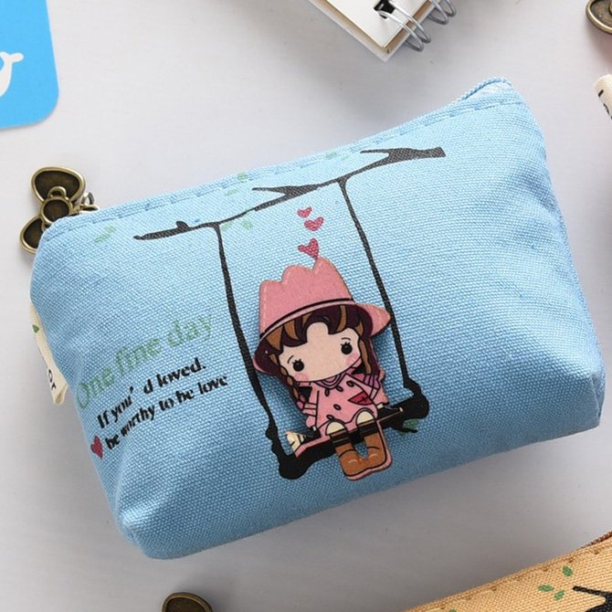 Womens Canvas Cute Zipper Pocket Money Bags
